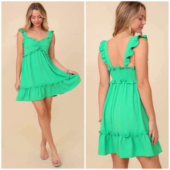 Dresses & Skirts - SOLD OUT Green Babydoll Ruffle Trimmed Mini Sleeveless Summer Vacation Casual